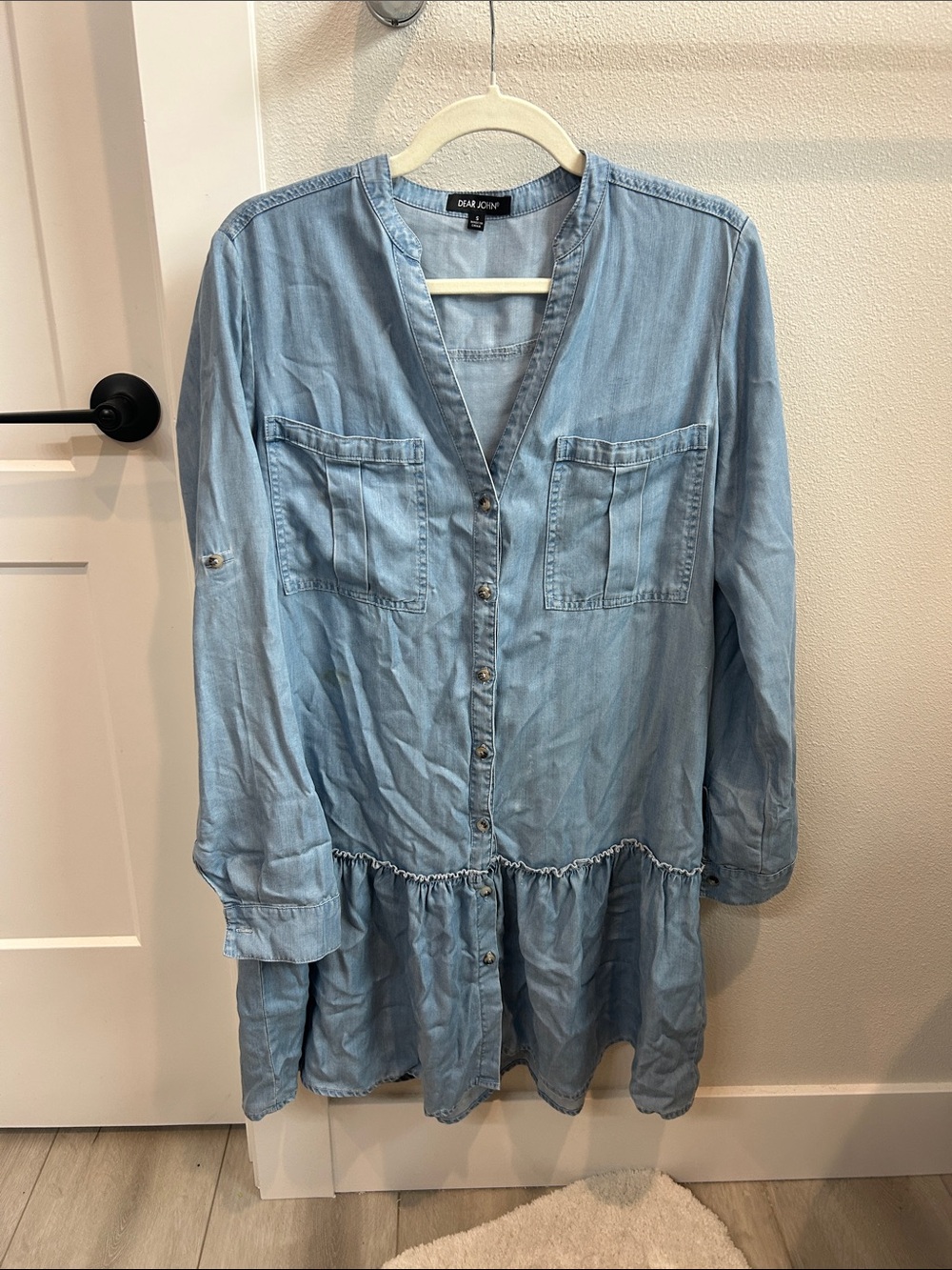 Dear John Light Blue Chambray Button-Down Peplum Tunic